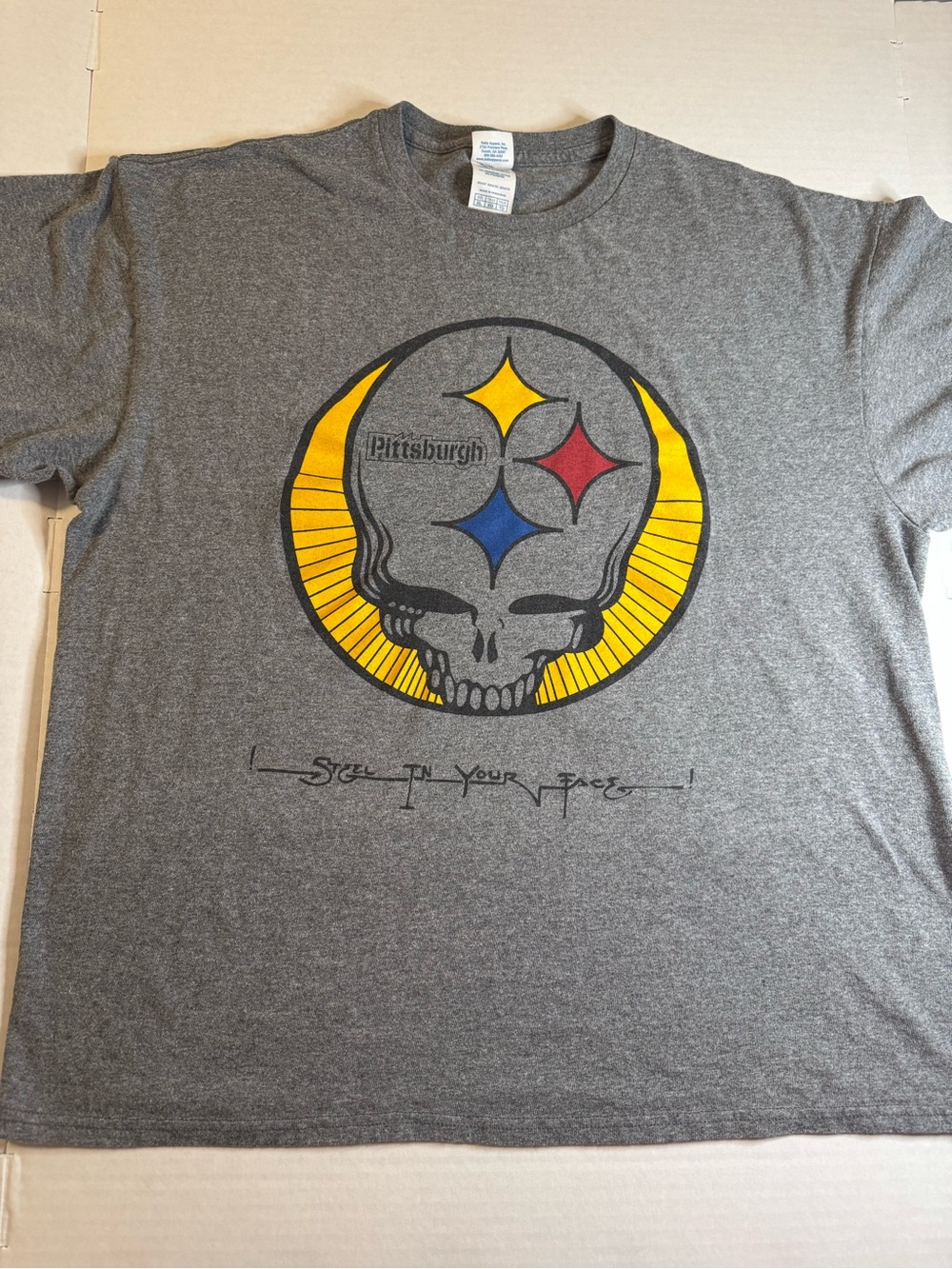 Delta Gray Pittsburgh Skull Tee with Yellow, Red and Blue Accents